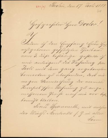 Letter sent by Schmidt, R. to Schliemann, Heinrich, 1888