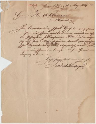Letter sent by Winberg, Friedrich & Co. to Schliemann, Heinrich, 1857