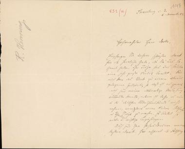 Letter sent by Henning, R. to Schliemann, Heinrich, 1883
