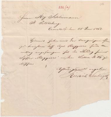 Letter sent by Winberg, Friedrich & Co. to Schliemann, Heinrich, 1862