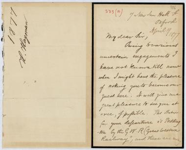 Letter sent by Hayman, Henry to Schliemann, Heinrich, 1877