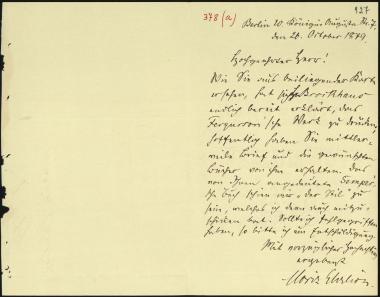 Letter sent by Ehrlich, Moriz to Schliemann, Heinrich, 1879