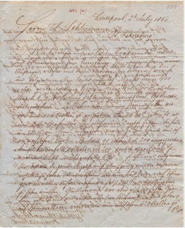 Letter sent by Drake, Kleinwort & Cohen to Schliemann, Heinrich, 1860