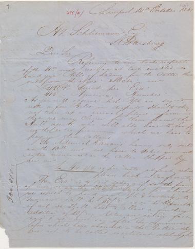 Letter sent by Schröder, Henry J. & Co. to Schliemann, Heinrich, 1861