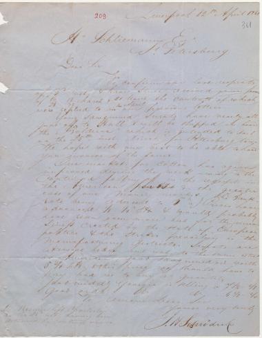 Letter sent by Schröder, Henry J. & Co. to Schliemann, Heinrich, 1861