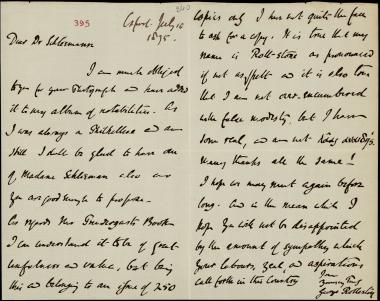 Letter sent by Rolleston, George to Schliemann, Heinrich, 1875