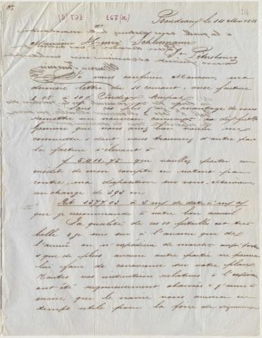 Letter sent by Fournier, Maurice to Schliemann, Heinrich, 1853