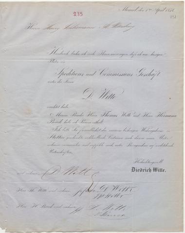 Letter sent by Witte, D. G. to Schliemann, Heinrich, 1854