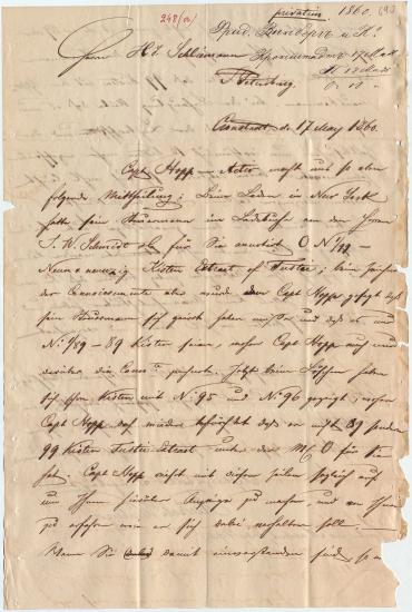 Letter sent by Winberg, Friedrich & Co. to Schliemann, Heinrich, 1860
