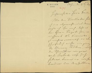 Letter sent by Ziller, Ernst to Schliemann, Heinrich, 1879