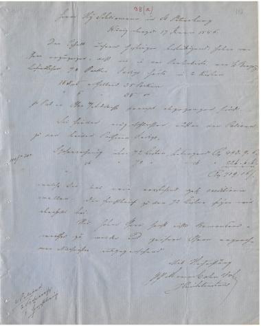 Letter sent by Cohn, Marcus & Son to Schliemann, Heinrich, 1856