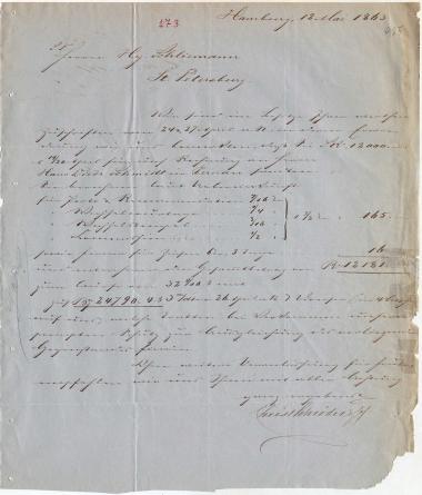 Letter sent by Schröder, Christ. & Co. to Schliemann, Heinrich, 1863