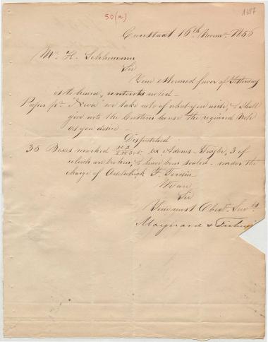 Letter sent by Maynard & Fishwicks to Schliemann, Heinrich, 1856