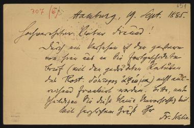 Letter sent by Schlie, Friedrich to Schliemann, Heinrich, 1885