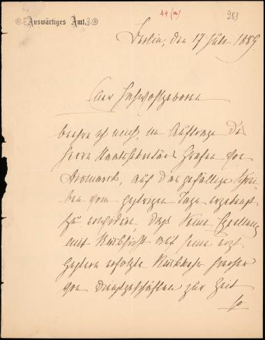 Letter sent by Below, G. to Schliemann, Heinrich, 1889