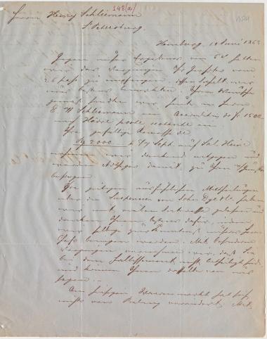 Letter sent by Schröder, Henry J. & Co. to Schliemann, Heinrich, 1863