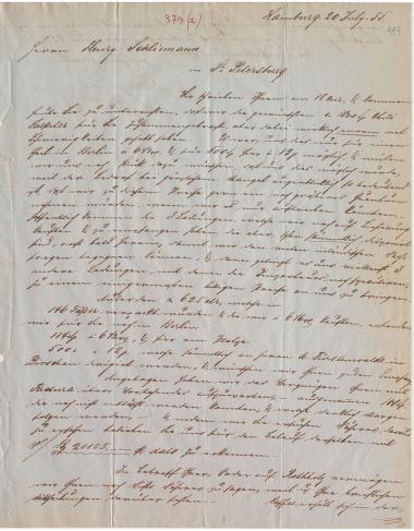 Letter sent by Schröder Bros. & Co. to Schliemann, Heinrich, 1855