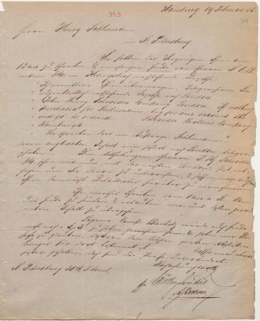 Letter sent by Schröder Bros. & Co. to Schliemann, Heinrich, 1855