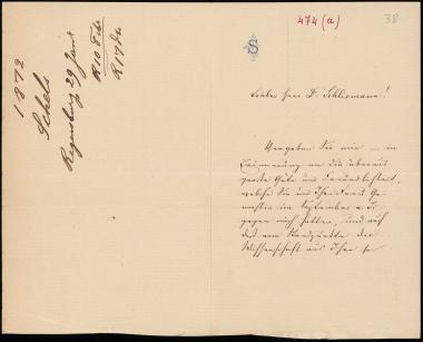 Letter sent by Schels, August to Schliemann, Heinrich, 1872