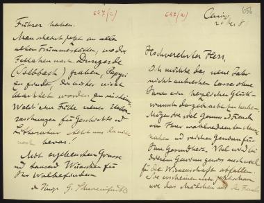 Letter sent by Schweinfurt, G. to Schliemann, Heinrich, 1886