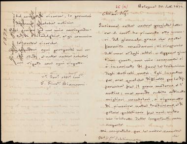 Letter sent by Bianconi, Giuseppe G. to Schliemann, Heinrich, 1872