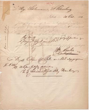Letter sent by Minlos, Wilhelm to Schliemann, Heinrich, 1860