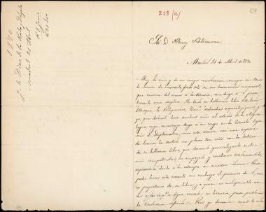 Letter sent by de Dios de la Rada y Delgado, Juan to Schliemann, Heinrich, 1870
