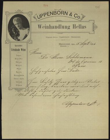 Letter sent by Uppenborn & Co. to Schliemann, Heinrich, 1886