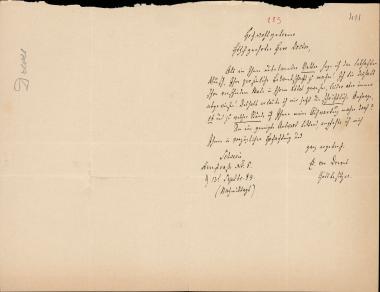 Letter sent by Dreves, Ed. to Schliemann, Heinrich, 1884