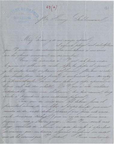 Letter sent by Guitart, J. F. to Schliemann, Heinrich, 1859
