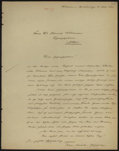 Letter sent by Lemcke, Heinrich to Schliemann, Heinrich, 1881