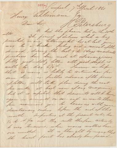 Letter sent by Prange & Meyer to Schliemann, Heinrich, 1861