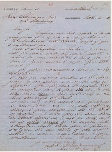 Letter sent by Leidemann, A. & Co. to Schliemann, Heinrich, 1862