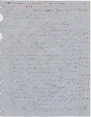 Letter sent by Houen, A. C. & Co. to Schliemann, Heinrich, 1858
