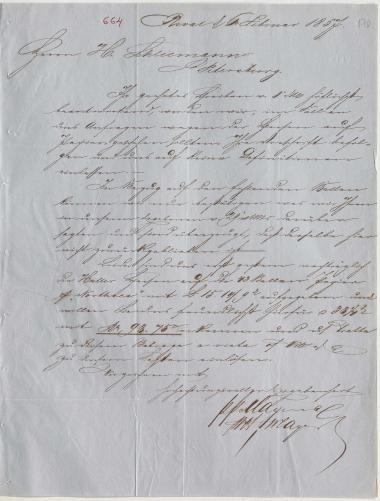 Letter sent by Mayer & Co. to Schliemann, Heinrich, 1857