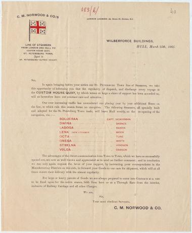 Letter sent by Norwood, C. M. to unknown receiver, 1865