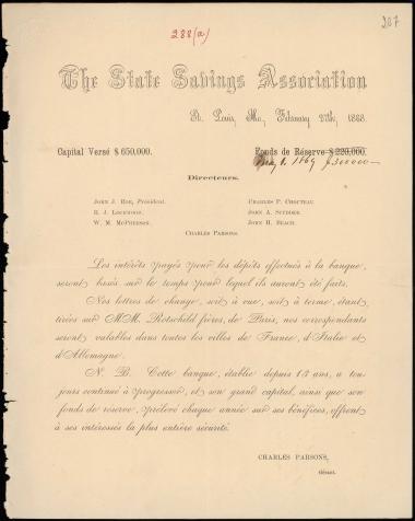 Letter sent by Parsons, Charles to Schliemann, Heinrich, 1869