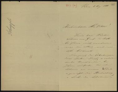 Letter sent by Schuppli, M. to Schliemann, Heinrich, 1881