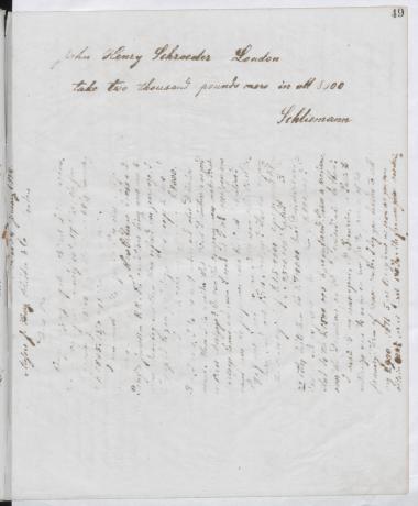 Copy of letter by Schliemann, Heinrich to Schröder, Henry J. & Co. 1884
