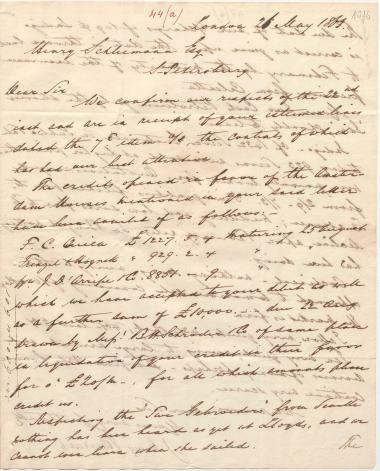 Letter sent by Schröder, Henry J. & Co. to Schliemann, Heinrich, 1863