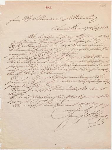 Letter sent by Frenzel & Honck to Schliemann, Heinrich, 1860