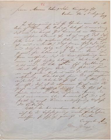 Letter sent by Jacobson, Salomon to Cohn, Marcus and Son, 1859