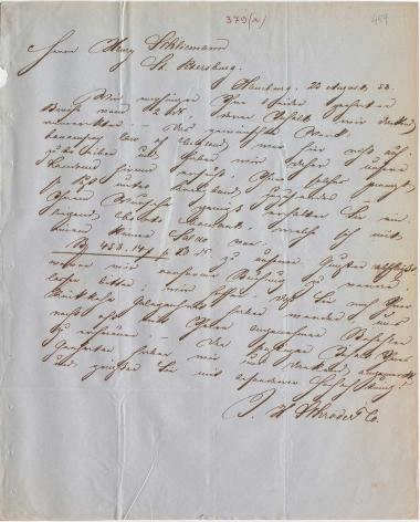 Letter sent by Schröder, Henry J. & Co. to Schliemann, Heinrich, 1858