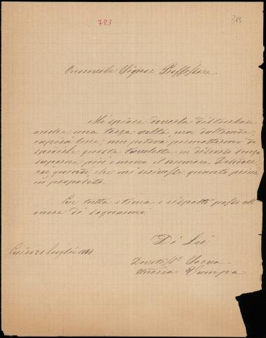 Letter sent by Vampa, Andrea to Schliemann, Heinrich, 1888
