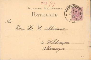 Letter sent by Καστρωμένος, Ιωάννης to Schliemann, Heinrich, 1883