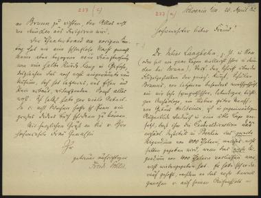 Letter sent by Schlie, Friedrich to Schliemann, Heinrich, 1882