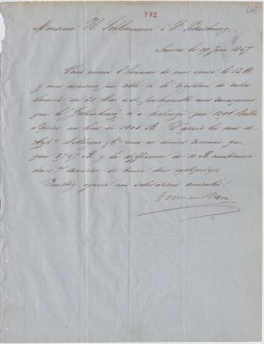 Letter sent by Coomans & Born to Schliemann, Heinrich, 1857