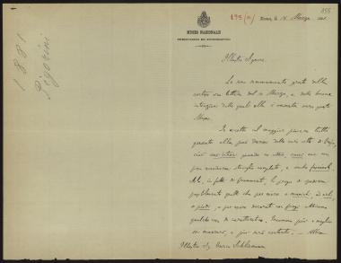 Letter sent by Pigorini, Luigi to Schliemann, Heinrich, 1881