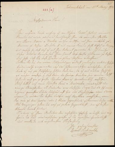 Letter sent by Siebrecht, Emil to Schliemann, Heinrich, 1873