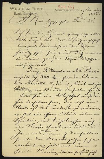 Letter sent by Rust, Wilhelm to Schliemann, Heinrich, 1885